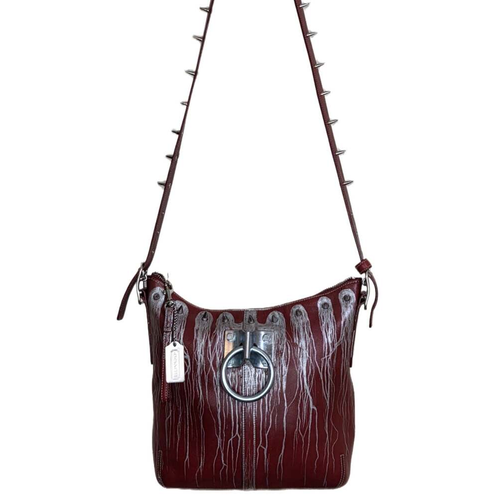 Custom Coach Red Leather Silver Drip Gothic Spike Shoulder Bag No. C8S-9326